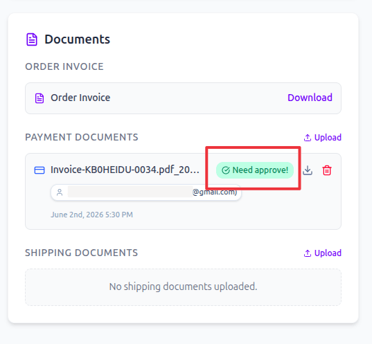 Seller reviews uploaded payment proof in Sply24 order details