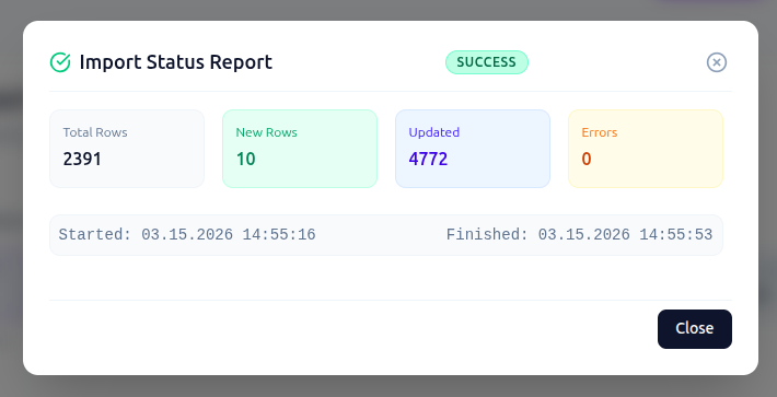 CSV bulk product import status report in Sply24