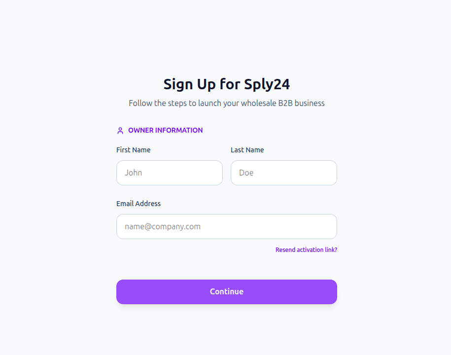 SPly24 owner details form for business email registration